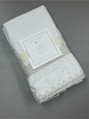 Pottery Barn Alma Baby Crib Skirt Ivory w/ Metallic Embroidered Pattern Trim NWT